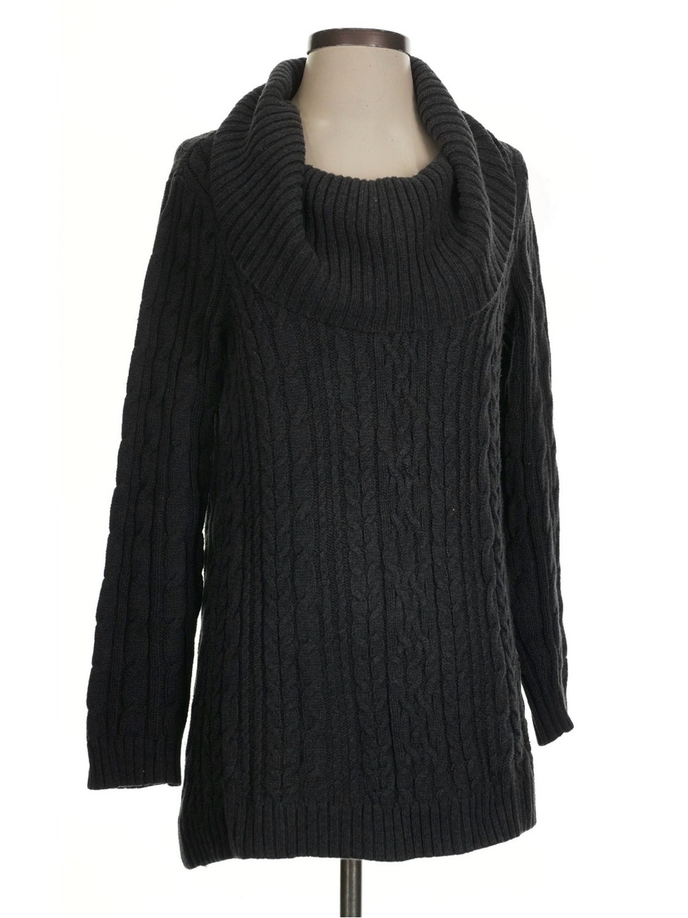 Jeanne Pierre Women's Cable Knit Cowl Neck Sweater - Charcoal